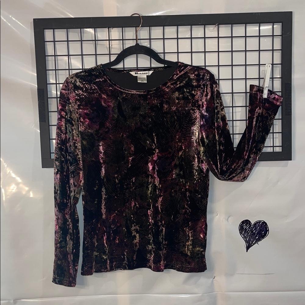 Nygard - Velvet Long Sleeve Top in Black and Purple shimmer